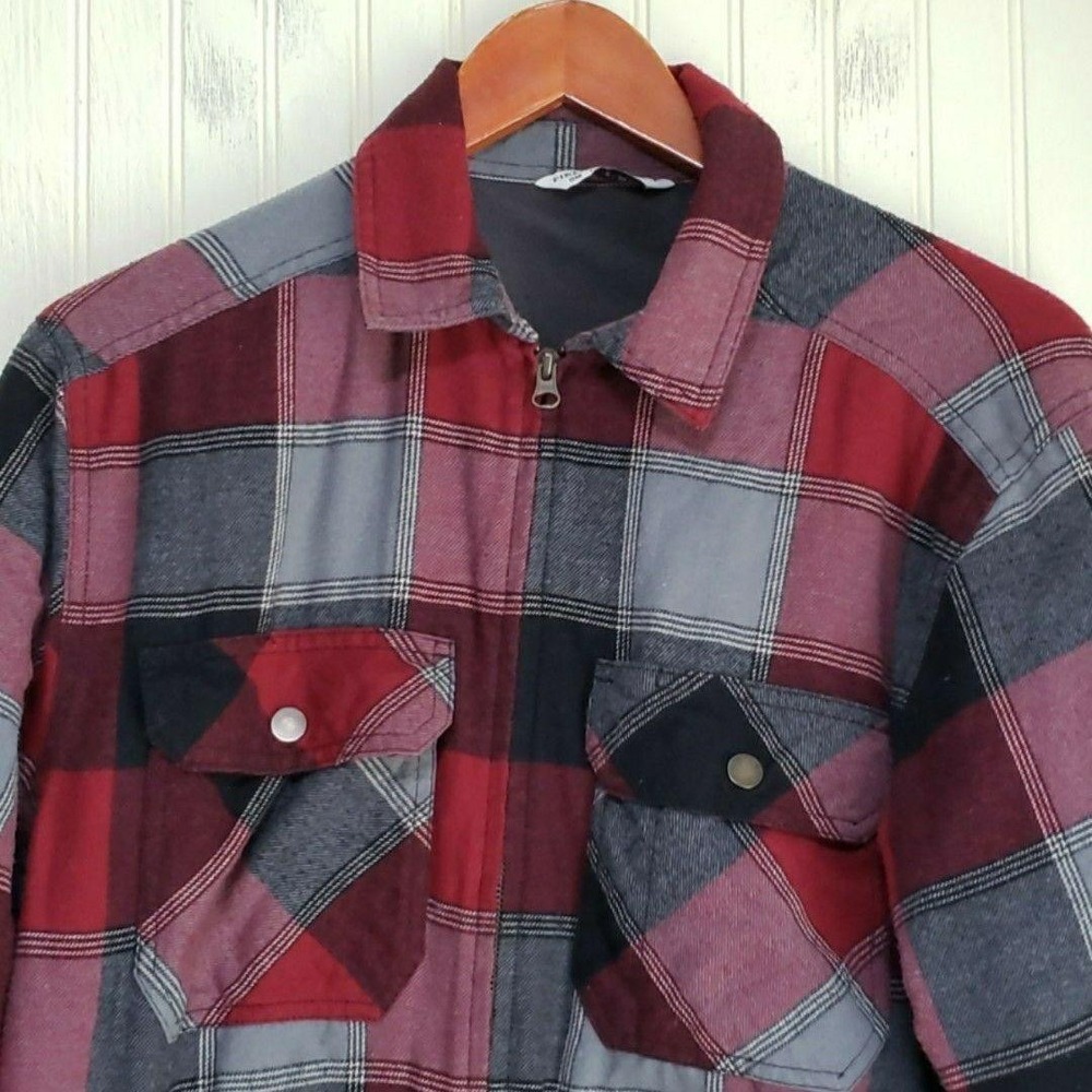 Field & Stream Jacket Mens Small Red Plaid Fleece Lined Full Zip Flannel Outdoor